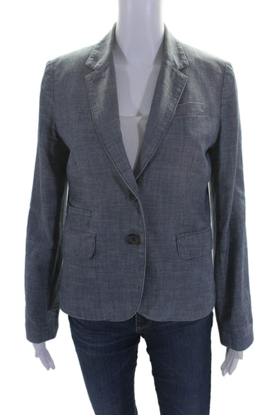 J Crew Womens Two Button Notched Lapel Blazer Jacket Blue Cotton Size 4