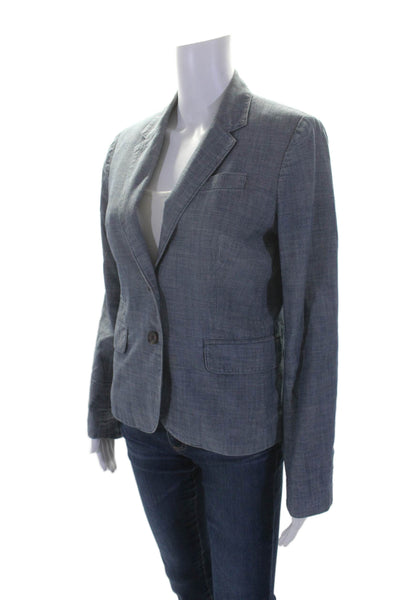 J Crew Womens Two Button Notched Lapel Blazer Jacket Blue Cotton Size 4