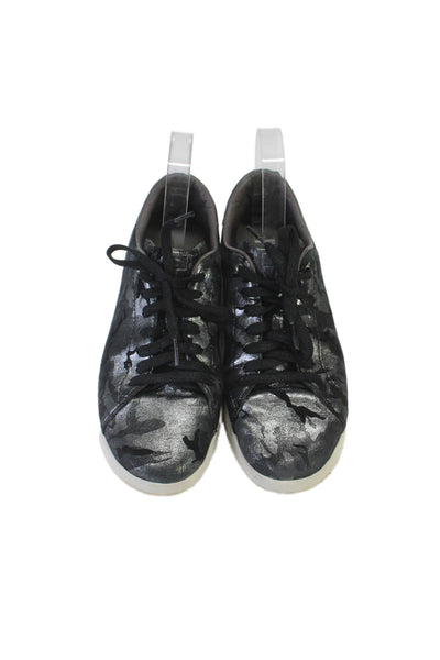 Cole Haan Womens Lace Up Metallic Camouflage Sneakers Black Silver Suede Size 8