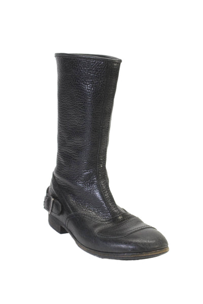 Hogan Womens Leather Round Toe Zip Up Mid-Calf Boots Black Size 7.5