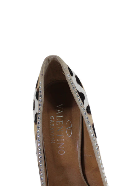 Valentino Garavani Womens Animal Print Texture Studded Heels Beige Size EUR 38.5