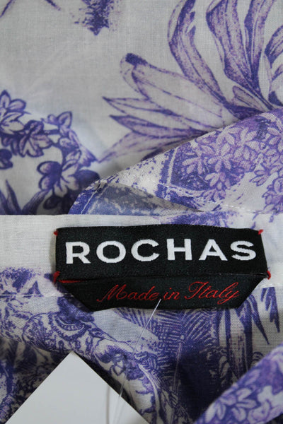 Rochas Womens Long Sleeve Abstract Print V Neck Blouse Purple Medium