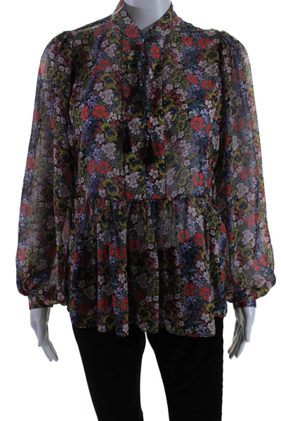 Shoshanna Womens Long Sleeve Floral Print Blouse Silk Multicolor Medium