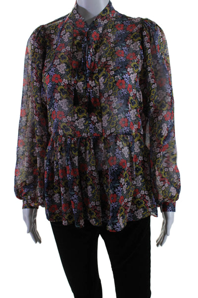 Shoshanna Womens Long Sleeve Floral Print Blouse Silk Multicolor Medium