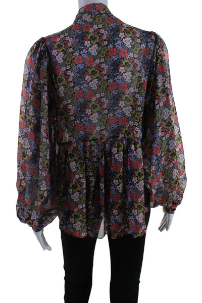 Shoshanna Womens Long Sleeve Floral Print Blouse Silk Multicolor Medium