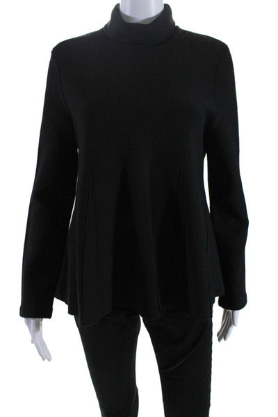 Cinq A Sept Womens Long Sleeve Tight Knit Turtleneck Top Black Medium