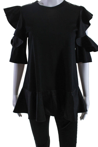 Adeam Womens Short Sleeve Pullover Basic Blouse  Black Size Small