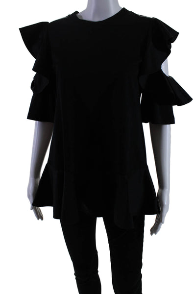 Adeam Womens Short Sleeve Pullover Basic Blouse  Black Size Small