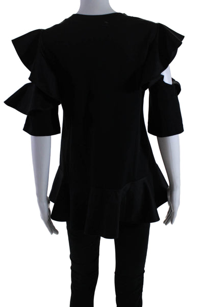 Adeam Womens Short Sleeve Pullover Basic Blouse  Black Size Small