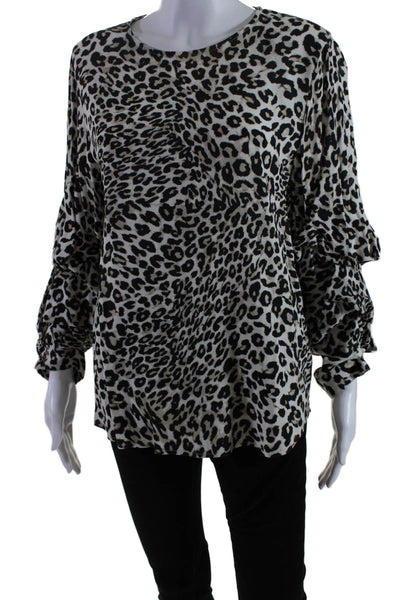 Fifteen Twenty Womens Long Sleeve Animal Print Blouse Beige Size Medium