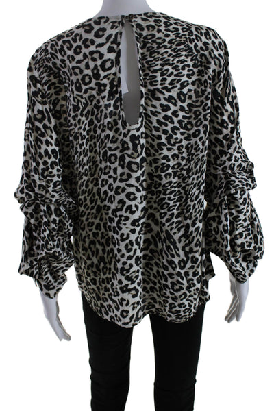 Fifteen Twenty Womens Long Sleeve Animal Print Blouse Beige Size Medium