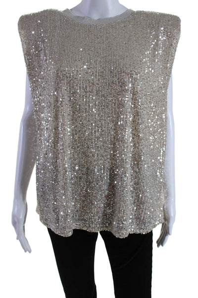 Endless Rose Womens Sleeveless Crew Neck Top Sequin Beige Size Large