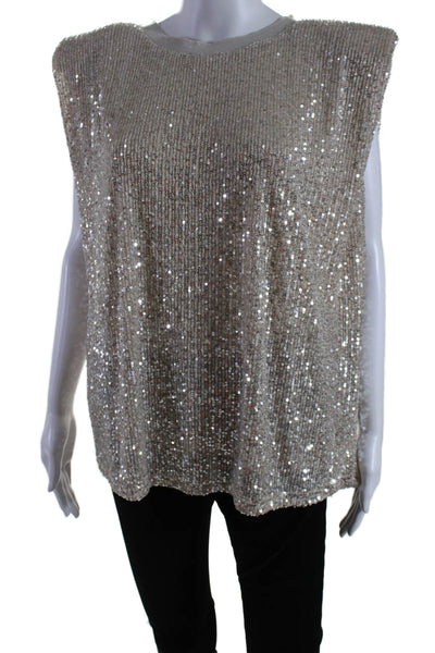 Endless Rose Womens Sleeveless Crew Neck Top Sequin Beige Size Large