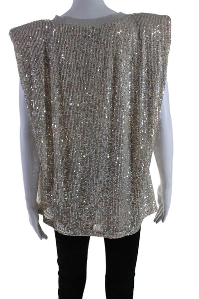 Endless Rose Womens Sleeveless Crew Neck Top Sequin Beige Size Large