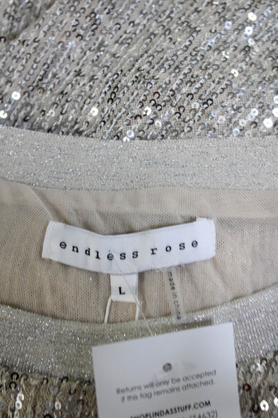 Endless Rose Womens Sleeveless Crew Neck Top Sequin Beige Size Large