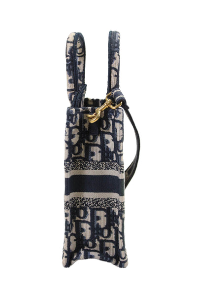 Christian Dior Womens Navy Vertical Oblique Embroidered Mini Book Tote Handbag