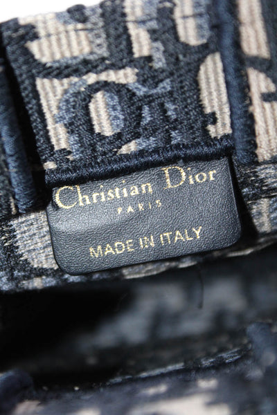 Christian Dior Womens Navy Vertical Oblique Embroidered Mini Book Tote Handbag