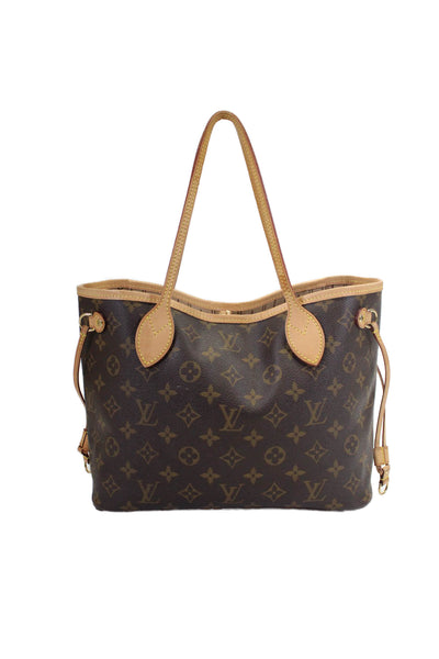 Louis Vuitton Womens Brown Leather Monogram Neverfull Medium Tote Bag Handbag