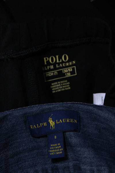 Polo Ralph Lauren Girls Button Up Shirt Leggings Set Blue Black Size 7 8