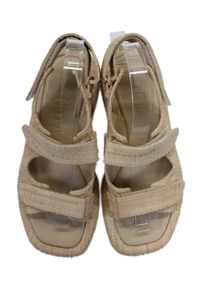 Loeffler Randall Womens Basket Open Toed Hook and Loop Sandals Beige Size 6.5