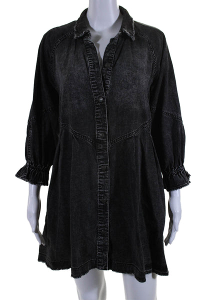 We The Free Womens Denim Button Down A Line Dress Black Size Extra Small