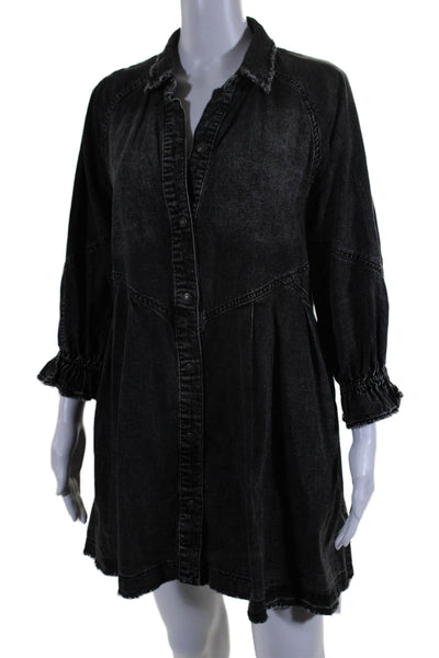 We The Free Womens Denim Button Down A Line Dress Black Size Extra Small