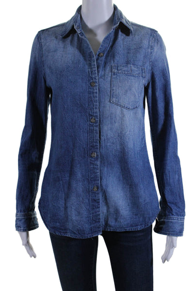 AG Adriano Goldschmied Womens Denim Button Down Shirt Blue Size Extra Small