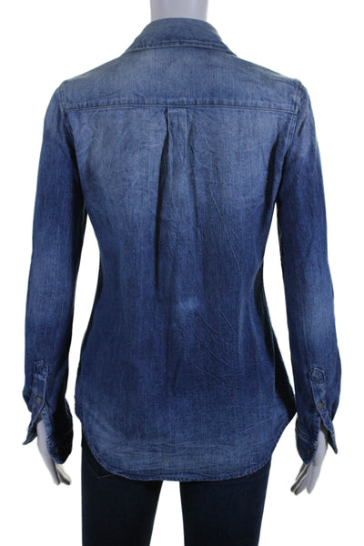 AG Adriano Goldschmied Womens Denim Button Down Shirt Blue Size Extra Small