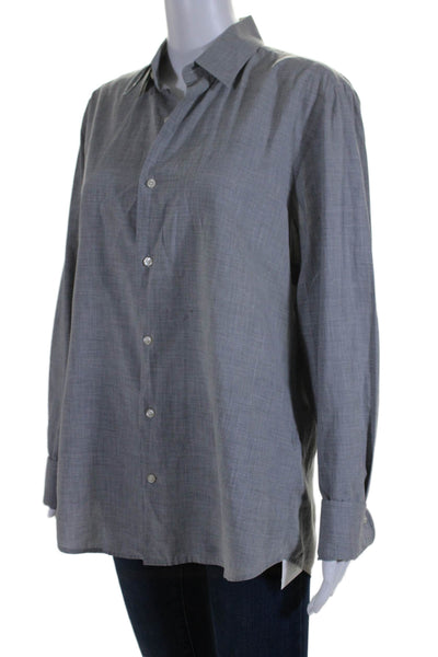 Vince Womens Long Sleeves Button Down Crew Neck Shirt Gray Cotton Size Large