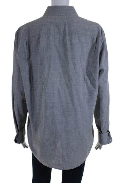 Vince Womens Long Sleeves Button Down Crew Neck Shirt Gray Cotton Size Large