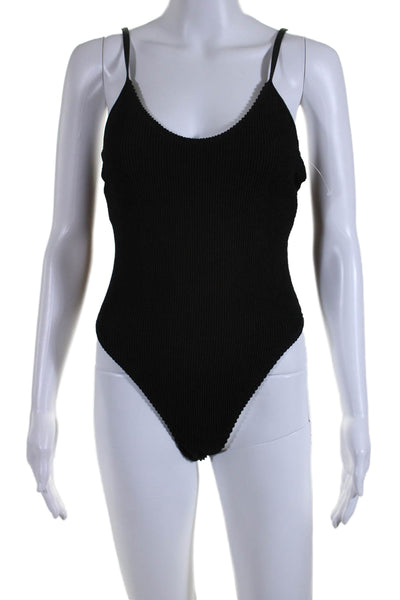 Good American Womens Textured Sleeveless One Piece Bathing Suit Black Size 1/2