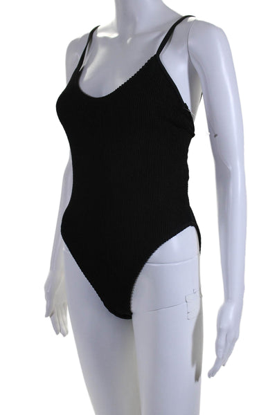 Good American Womens Textured Sleeveless One Piece Bathing Suit Black Size 1/2