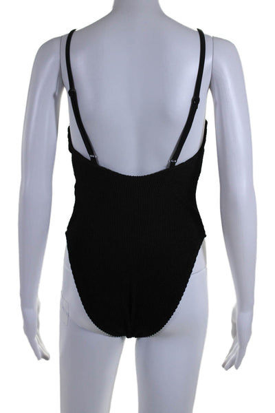 Good American Womens Textured Sleeveless One Piece Bathing Suit Black Size 1/2