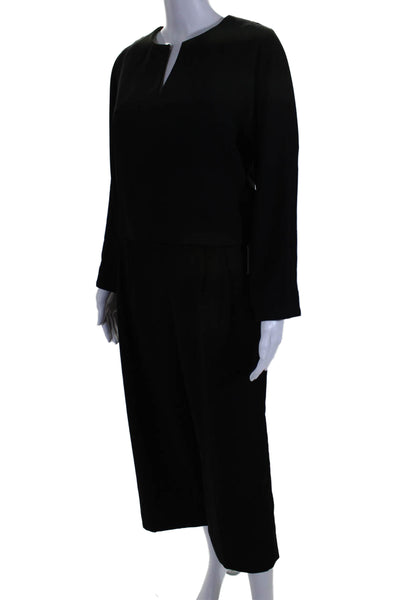 J Crew 365 Womens Long Sleeves Blouse Pleated Front Wide Leg Pant Set Black Size