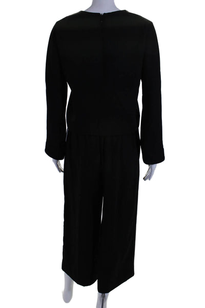 J Crew 365 Womens Long Sleeves Blouse Pleated Front Wide Leg Pant Set Black Size