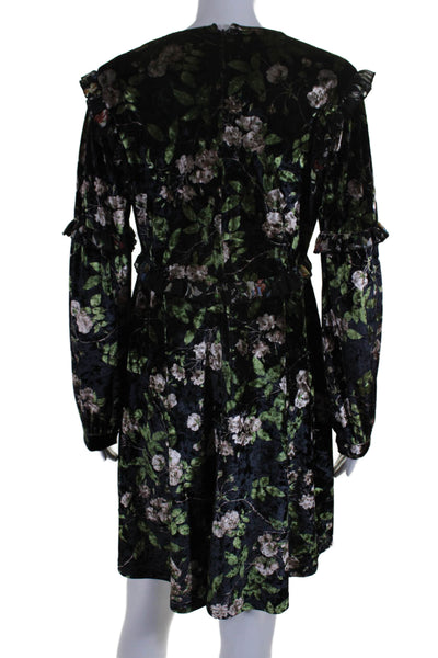 KAS New York Womens Back Zip Long Sleeve Floral Velvet Dress Black Size Small