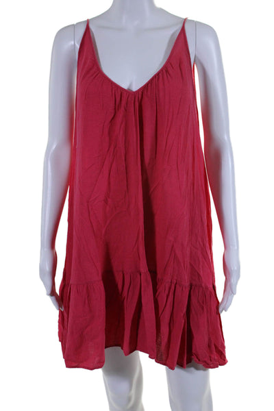 9seed Womens Spaghetti Strap V Neck Cover Up Dress Pink Cotton One Size