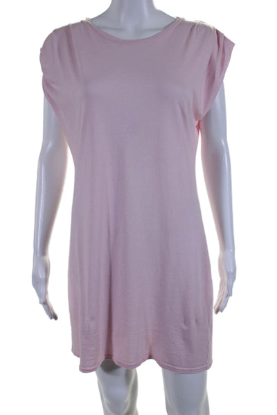 St. Roche Womens Padded Short Sleeve Scoop Neck Mini Shirt Dress Pink Medium