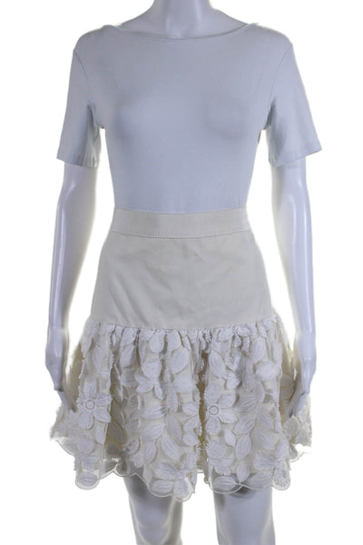 Alexis Womens Back Zip Floral Embroidered Overlay Skirt White Size Medium