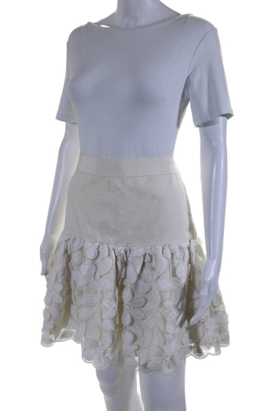 Alexis Womens Back Zip Floral Embroidered Overlay Skirt White Size Medium