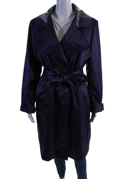 Tahari Women's Collared Long Sleeves Double Breasted Belted Jacket Purple Size M