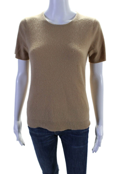 Sutton Studio Womens Cashmere Short Sleeve Crewneck Knit Top Beige Size M