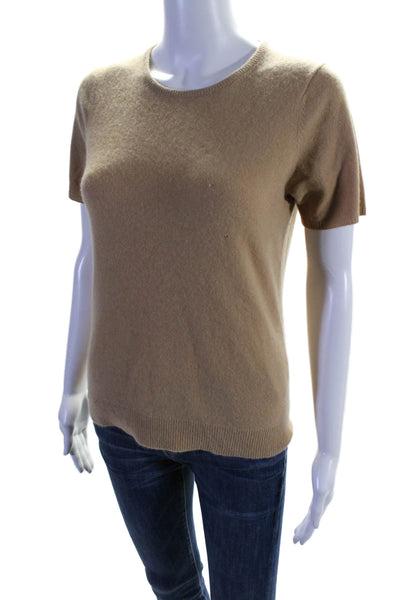 Sutton Studio Womens Cashmere Short Sleeve Crewneck Knit Top Beige Size M