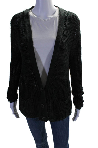 Millau Womens Cotton Open Knit Long Sleeve Button Down Cardigan Black Size S