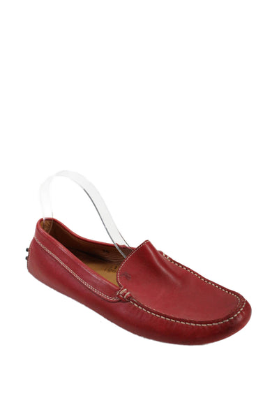 Tods Mens Slip On Round Toe Loafers Red Leather Size 8.5