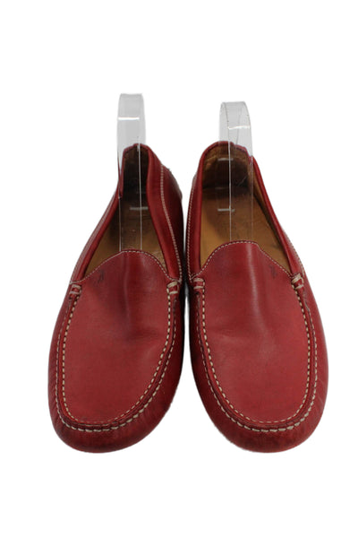 Tods Mens Slip On Round Toe Loafers Red Leather Size 8.5