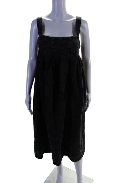 Free People Womens Cotton Denim Square Neck Sleeveless Dress Distressed Grey Siz