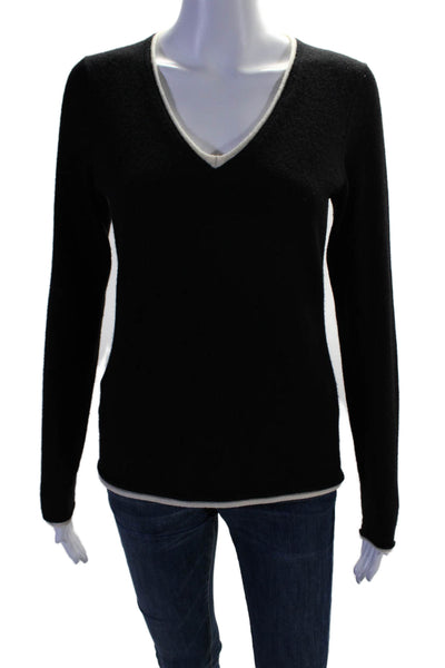 Magaschoni Womens Cashmere V-Neck Long Sleeve Pullover Sweater Top Black Size XS