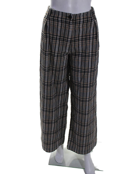 Elemente Clemente Womens Zipper Fly High Rise Plaid Pants Gray Brown Size 3