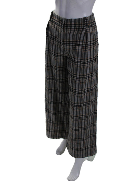 Elemente Clemente Womens Zipper Fly High Rise Plaid Pants Gray Brown Size 3